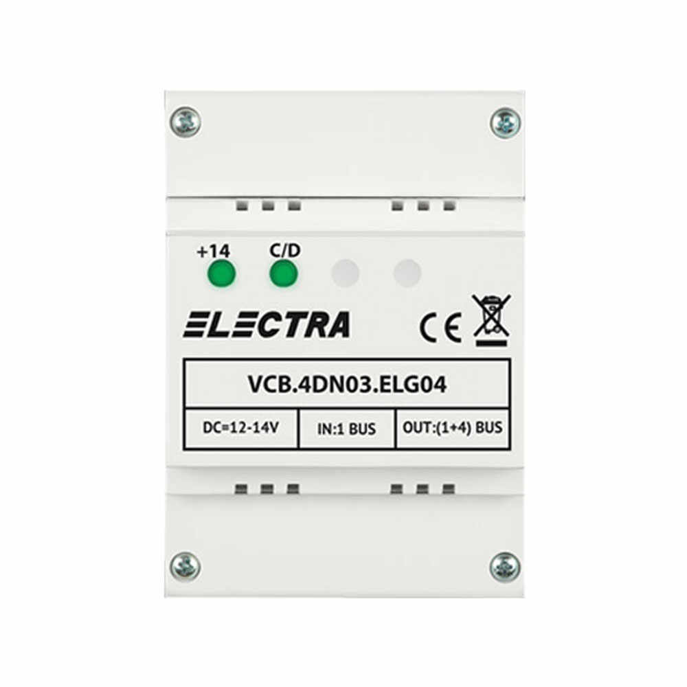 Doza derivatie video Electra Home/Urban VCB.4DN03.ELG04, 4 iesiri, conectori cu surub, montaj pe sina DIN
