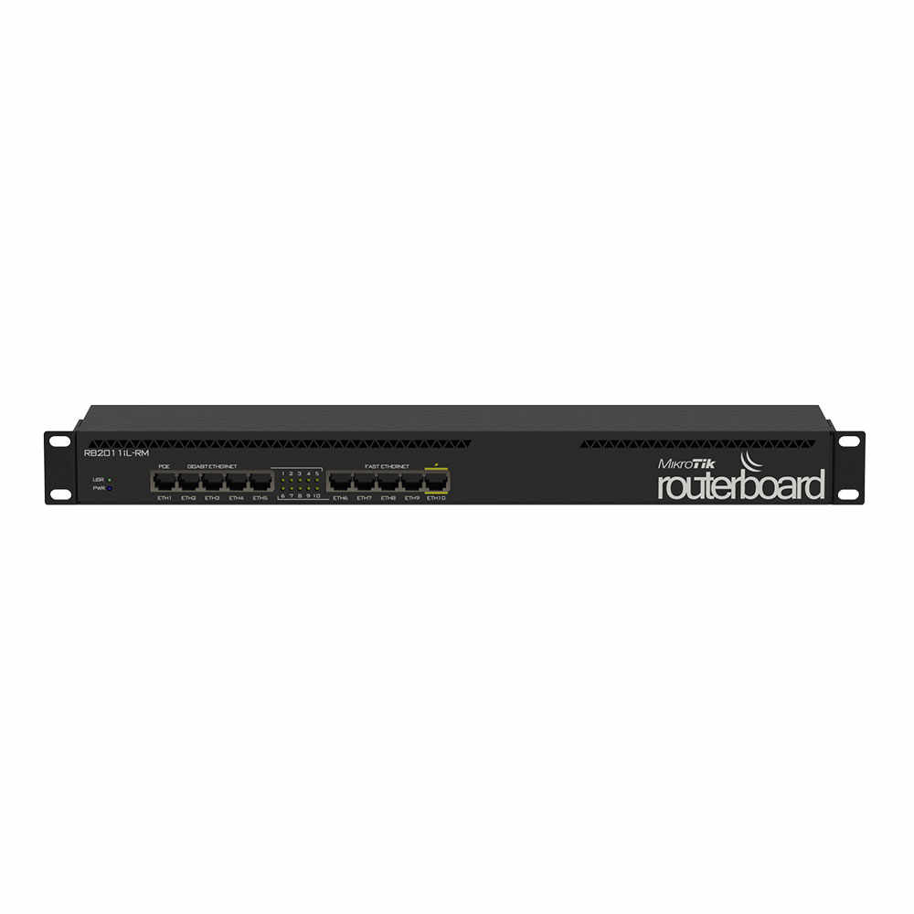 Router wireless Gigabit MikroTik RB2011IL-RM, 10 porturi LAN, 10/100/1000 Mbps, PoE