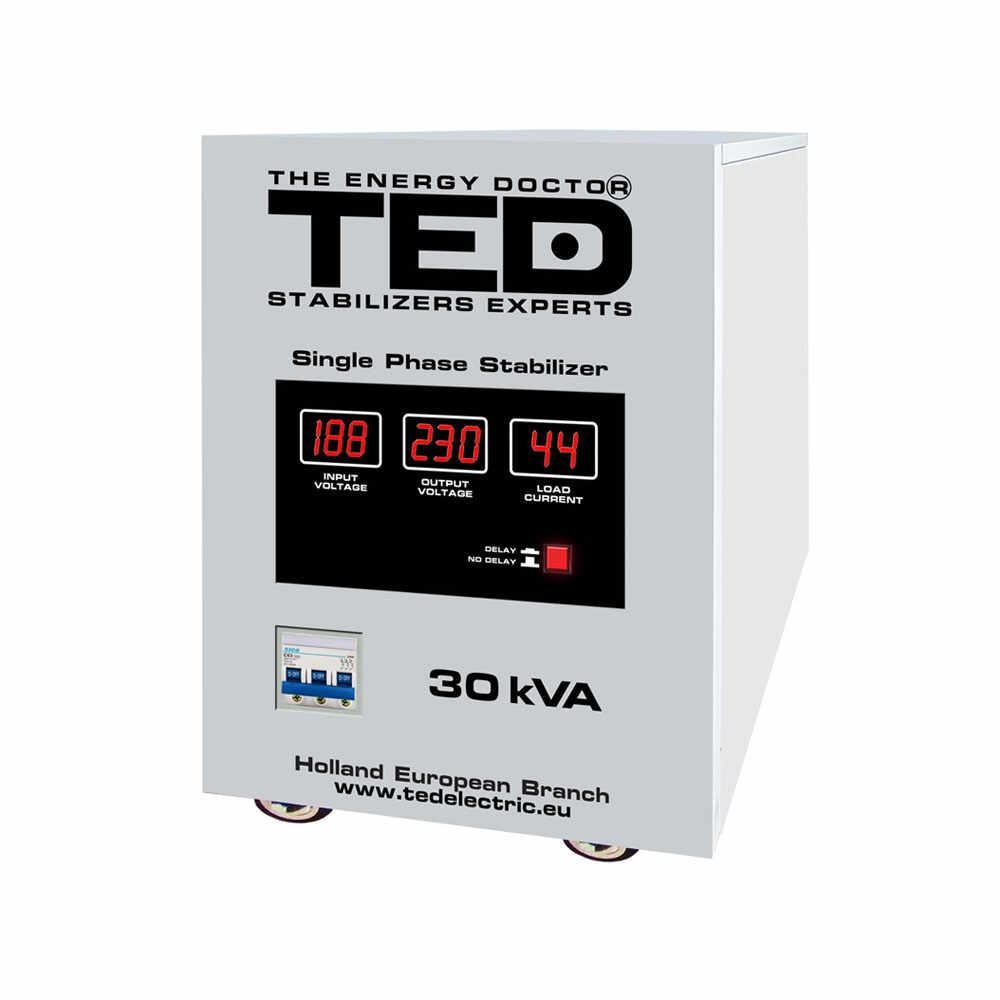Stabilizator de tensiune cu servomotor TED GN086037, 30000 VA, 24000 W, regleta