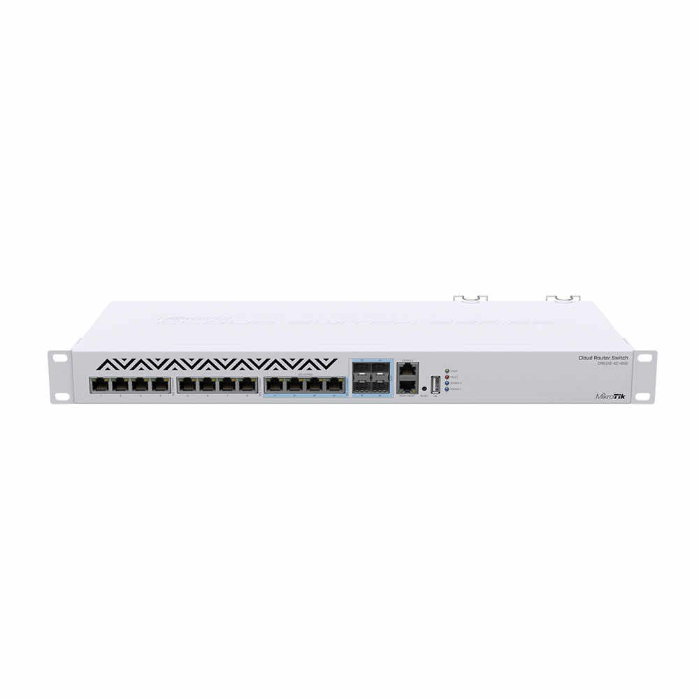 Switch Gigabit MikroTik CRS312-4C+8XG-RM, 8 porturi Gigabit, 4 porturi Combo 10G/SFP+, 1 port consola RJ45, 100-240V AC