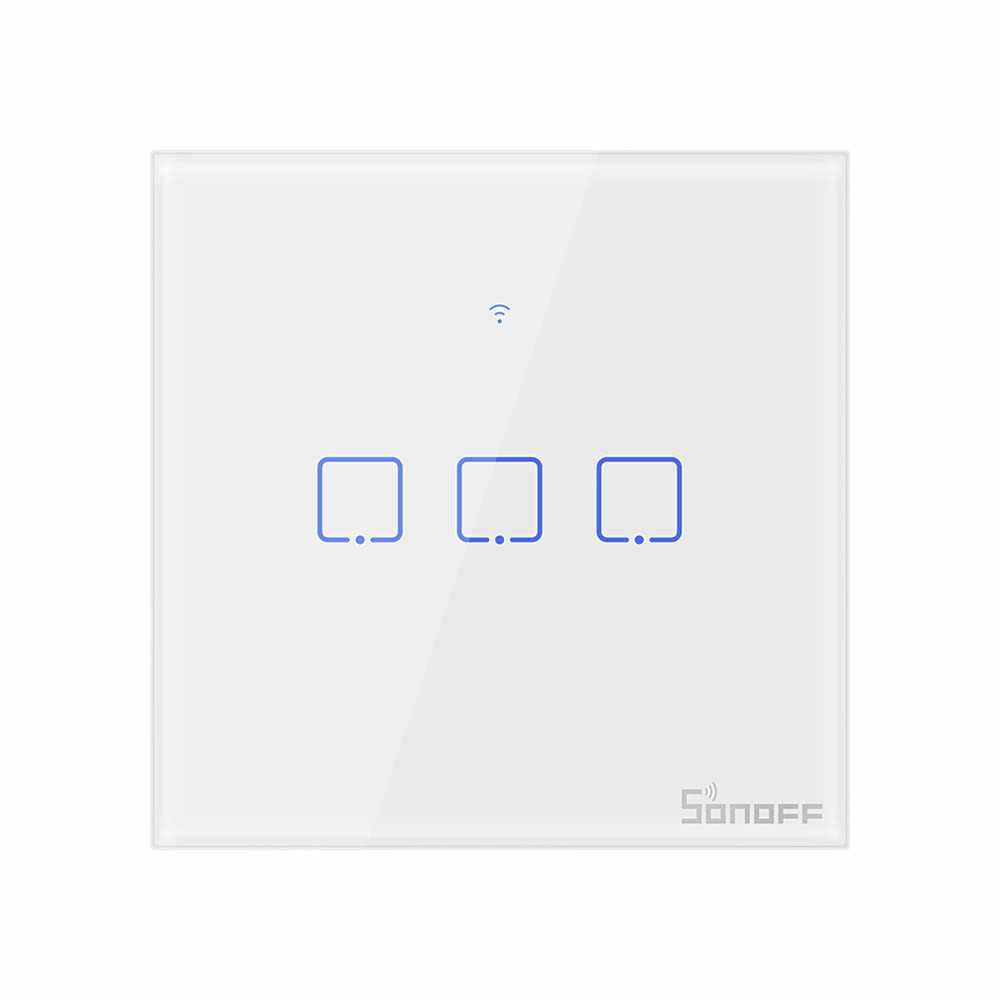 Intrerupator touch smart triplu WiFi Sonoff TX T0EU3C, 2.4 GHz, alb