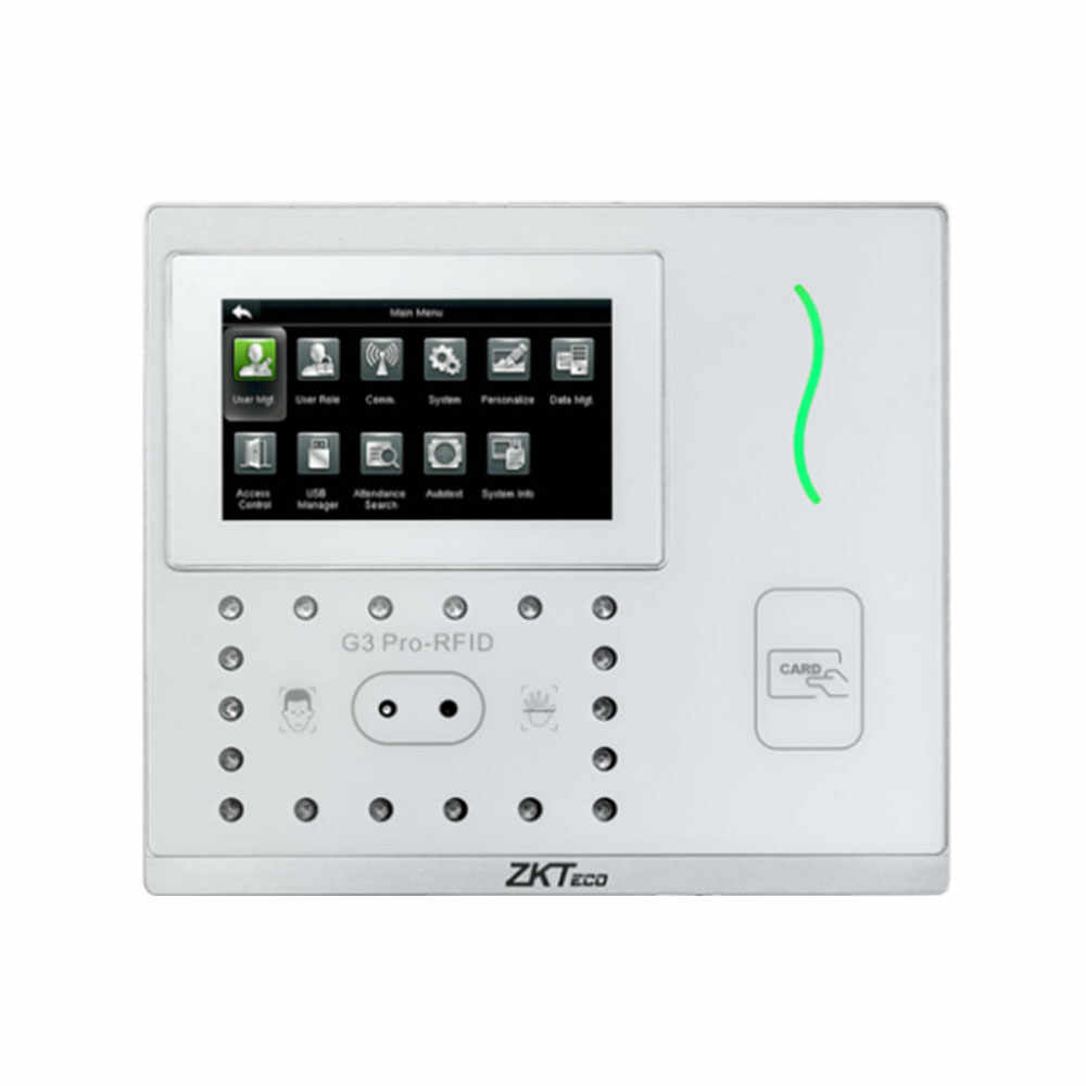 Controler de acces 3 in 1 contactless biometric IP ZKTeco GL-G3PRORF-12-P, ecran 4.3 inch, 6.000 palme, 12.000 fete, 20.000 carduri, 200.000 evenimente, PoE
