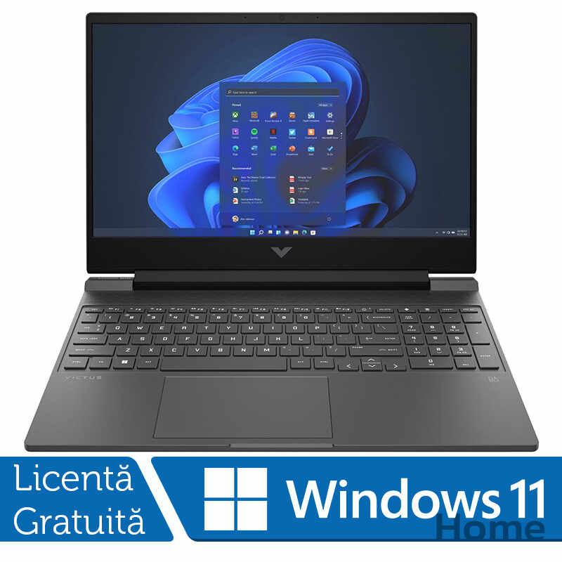 Laptop Gaming Nou HP Victus 15-FA0031, Intel Core i5-12450H 3.30-4.40GHz, 8GB DDR4, 512GB SSD, NVIDIA GeForce GTX 1650 4GB GDDR5, 15.6 Inch Full HD IPS 144Hz, Webcam, Windows 11 Home, Mica Silver