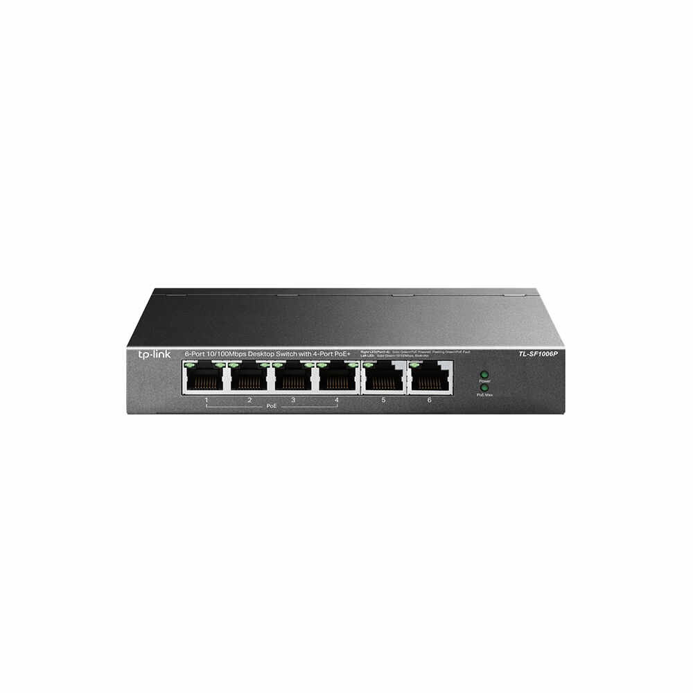 Switch 6 porturi TP-Link TL-SF1006P, 10/100 Mbps, 1.2 Gbps, PoE+, fara management