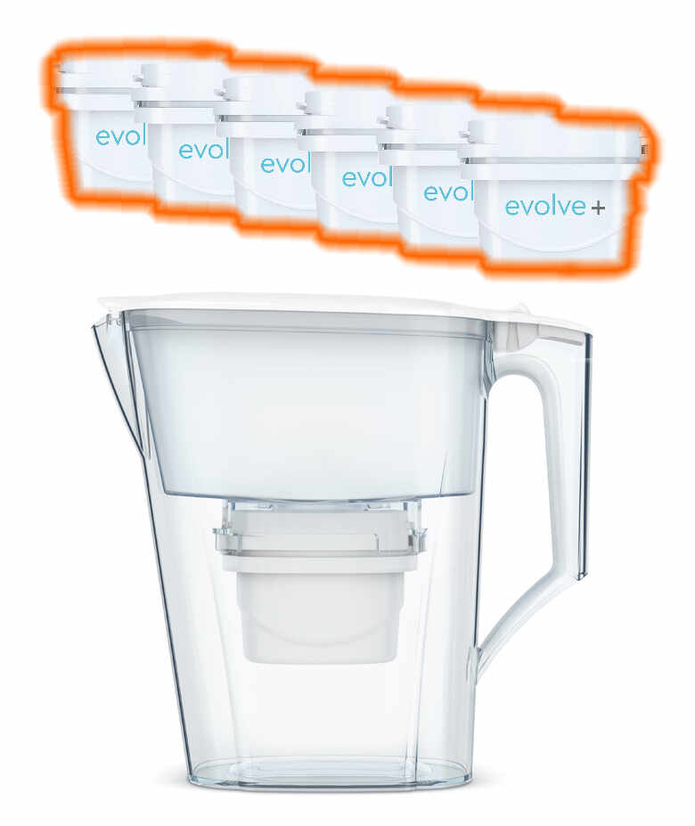 6 filtre de apa Evolve + Cana filtranta Aqua Optima Liscia, alb, 2,5 litri