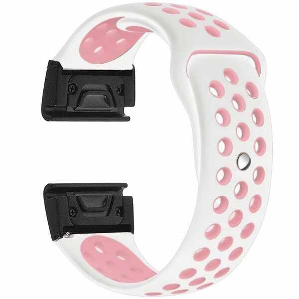 Curea ceas Smartwatch Garmin Fenix 5, 22 mm iUni Silicon Sport Alb-Roz pal