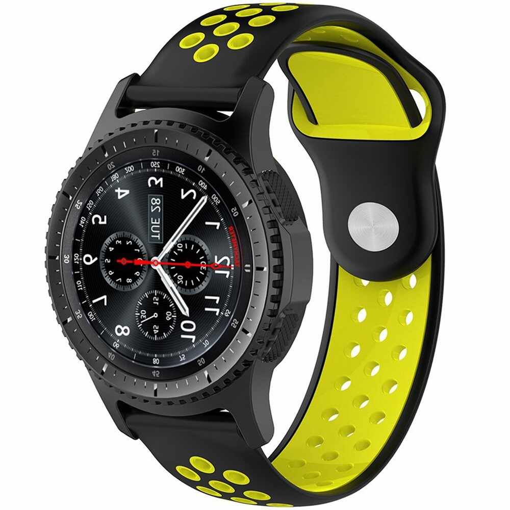 Curea ceas Smartwatch Samsung Gear S2, iUni 20 mm Silicon Sport Black-Yellow