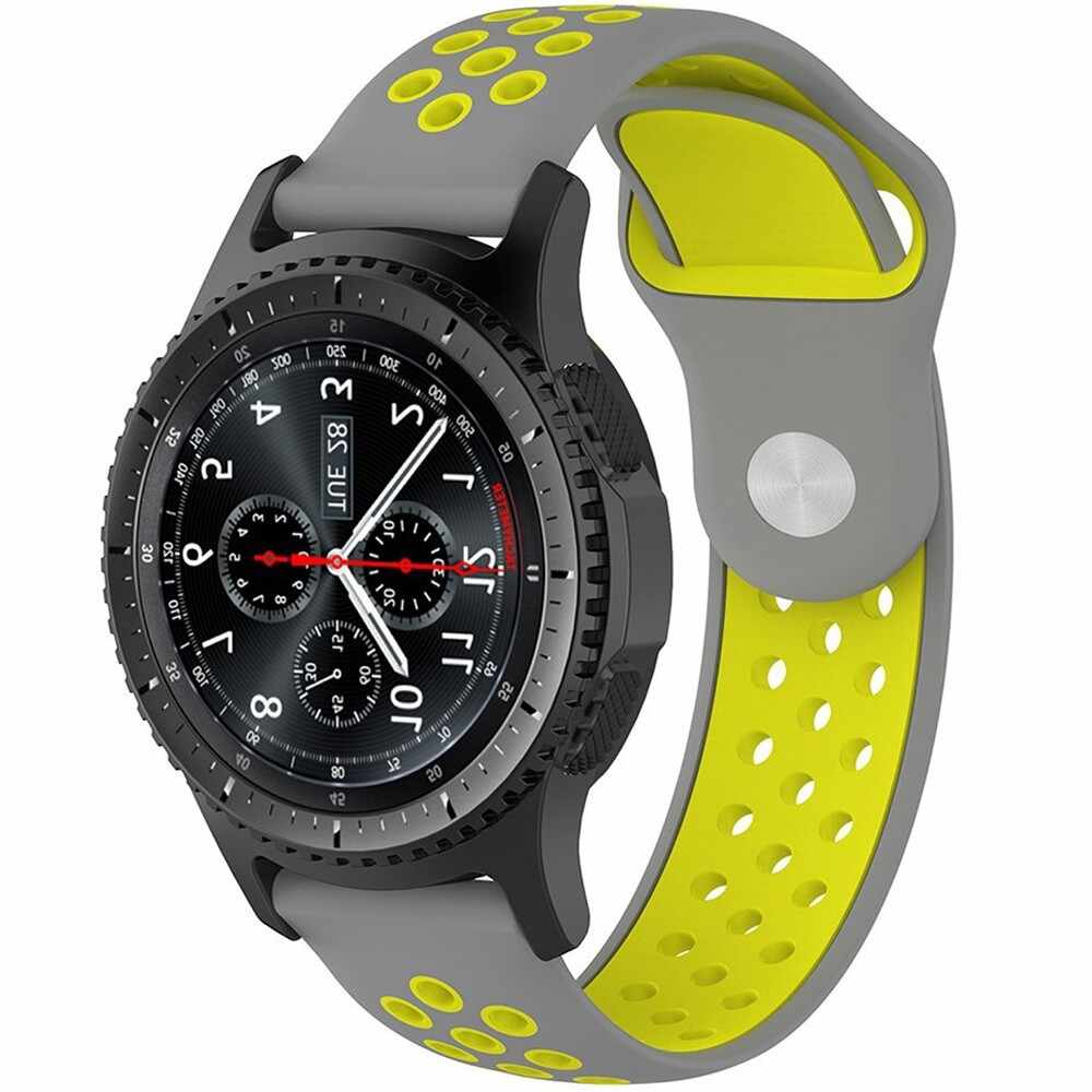 Curea ceas Smartwatch Samsung Gear S2, iUni 20 mm Silicon Sport Grey-Yellow