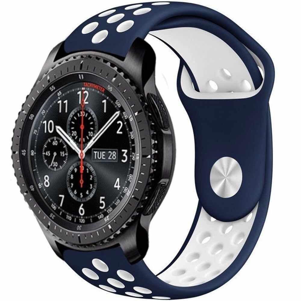 Curea ceas Smartwatch Samsung Gear S3, iUni 22 mm Silicon Sport Blue-White
