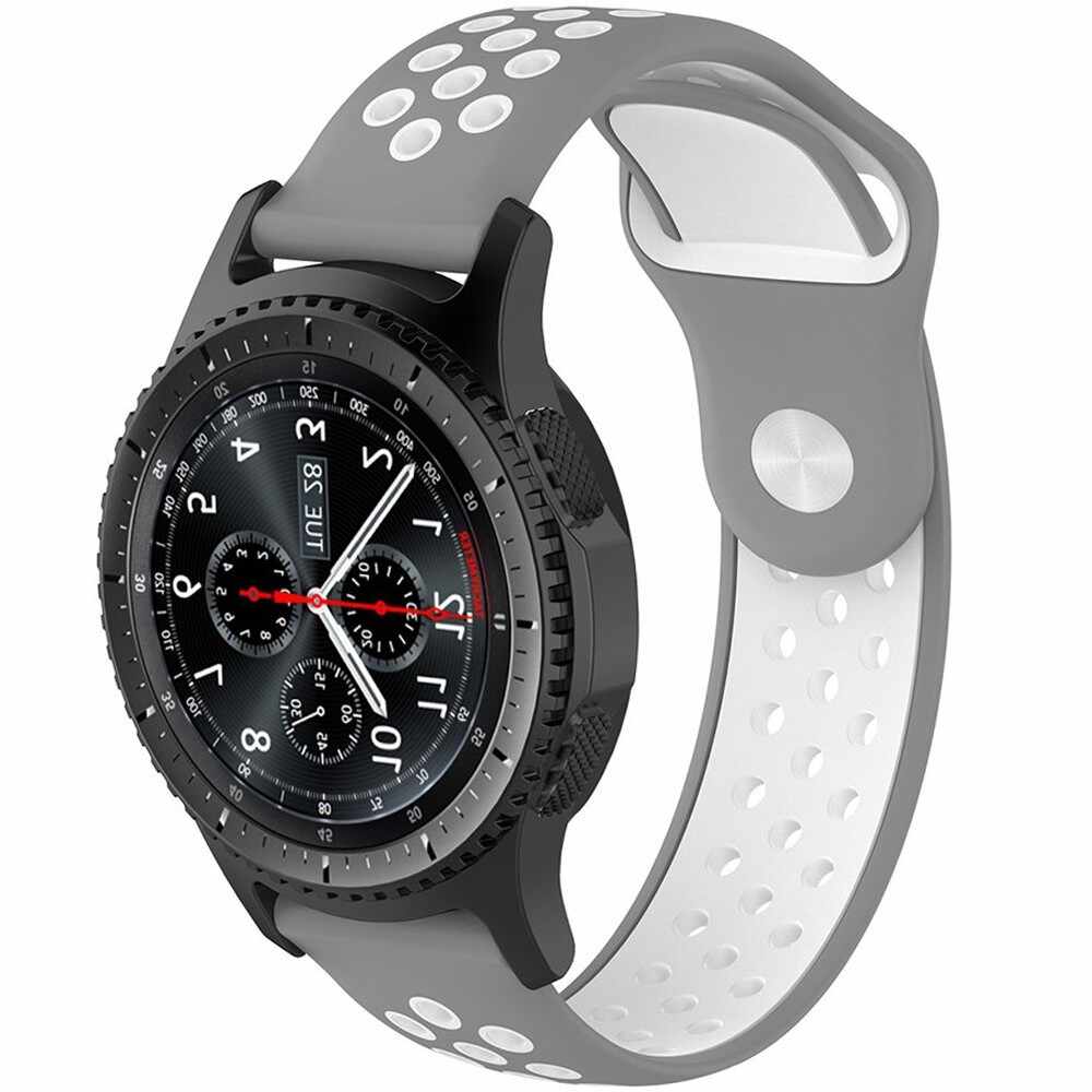 Curea ceas Smartwatch Samsung Gear S3, iUni 22 mm Silicon Sport Grey-White