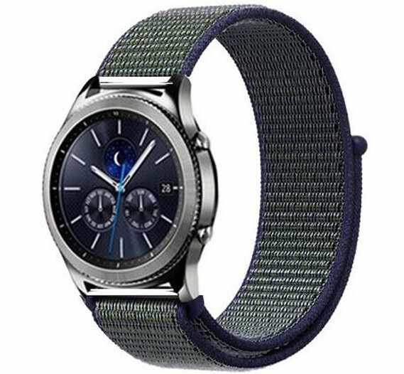 Curea ceas Smartwatch Samsung Gear S3, iUni 22 mm Soft Nylon Sport, Navy Blue - Green