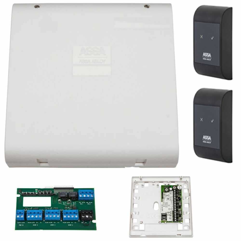 Sistem de control acces pentru 2 usi unidirectionale Assa Abloy RX WEB 9101IV-2U, 100000 carduri, 13.56 MHz