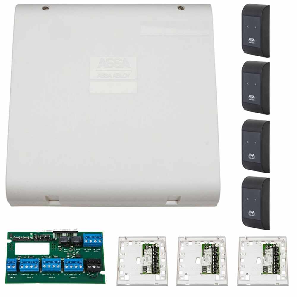 Sistem de control acces pentru 4 usi unidirectionale Assa Abloy RX WEB 9101IV-4U, 100000 carduri, 13.56 MHz