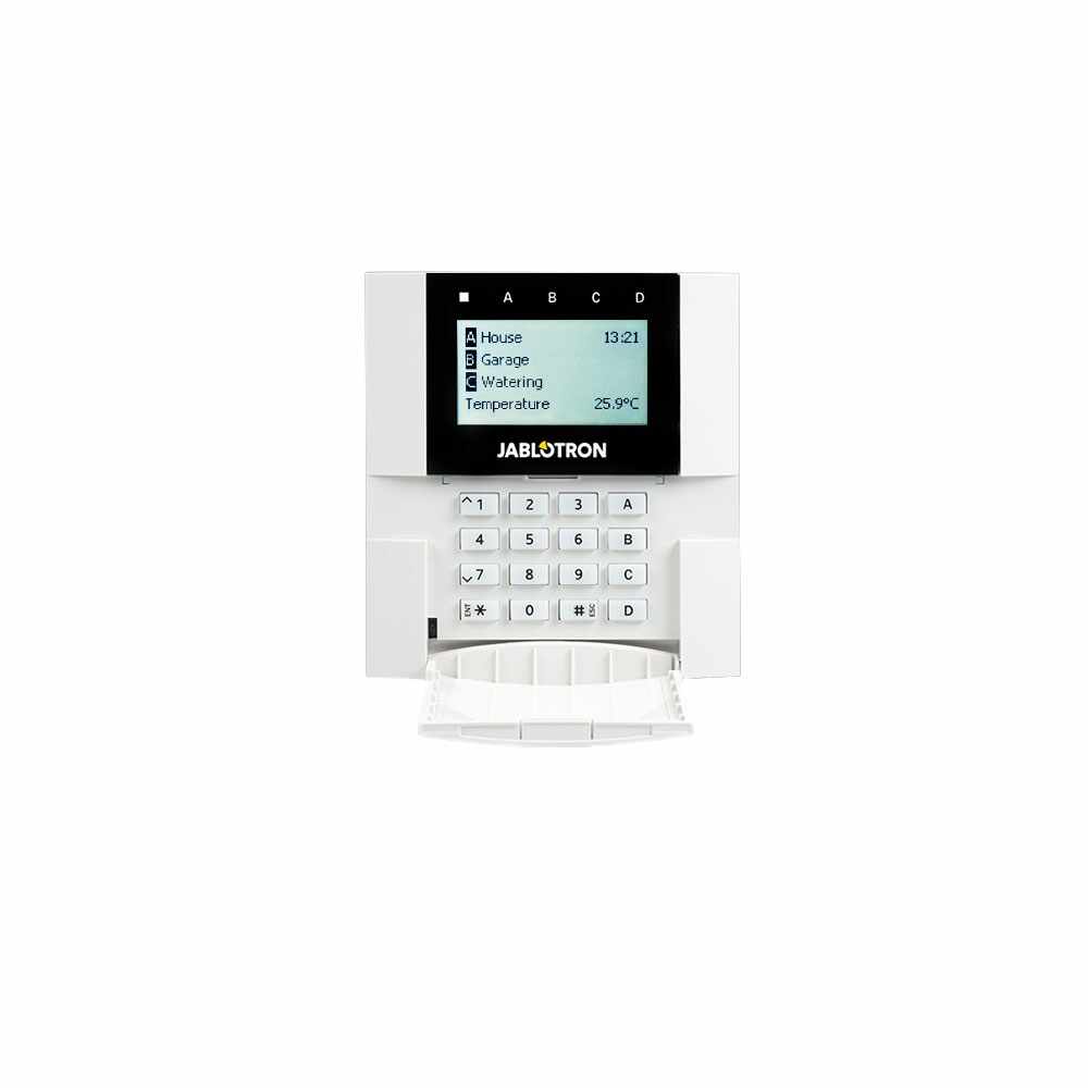 Tastatura LCD adresabila wireless JABLOTRON 100+ JA-110E, 200 m, cititor RFID, 4 butoane functionale