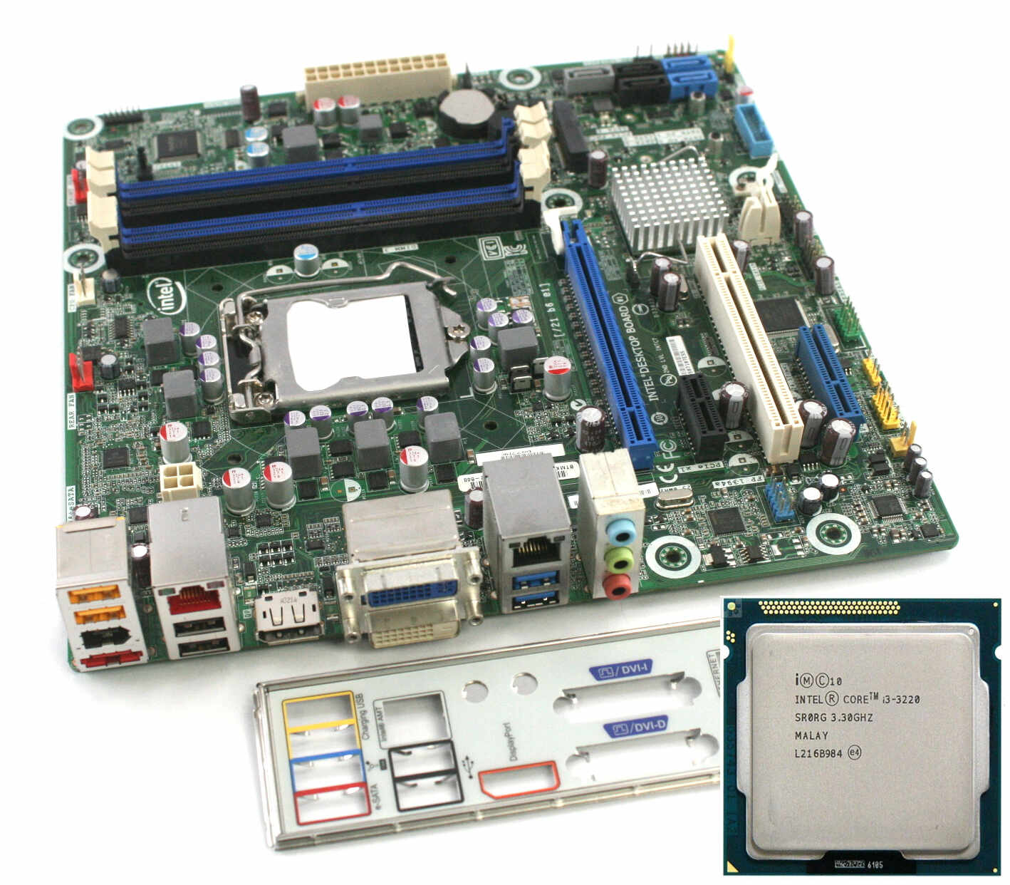 Placa de Baza Intel DQ77MK, Socket 1155, mATX, Shield + Procesor Intel Core i3-3220 + Cooler