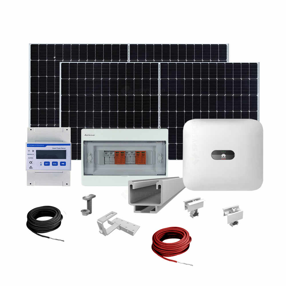 Sistem fotovoltaic complet 10 kW, invertor Trifazat On Grid si 24 panouri Canadian Solar, 144 celule, 455 W, montare pe acoperis din tigla
