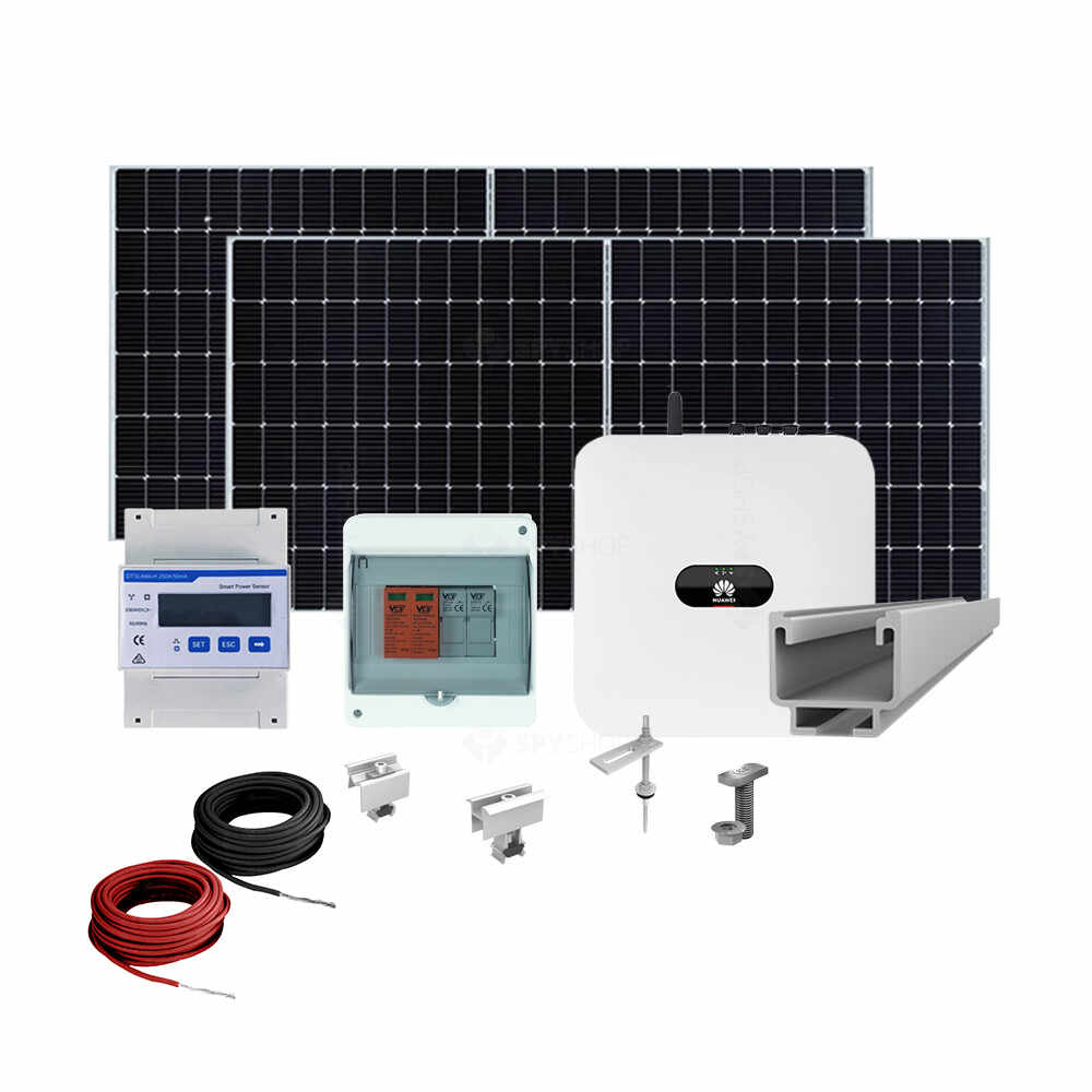 Sistem fotovoltaic complet 10 kW, invertor Trifazat On Grid si 24 panouri Canadian Solar, 144 celule, 455 W, pe structura de metal