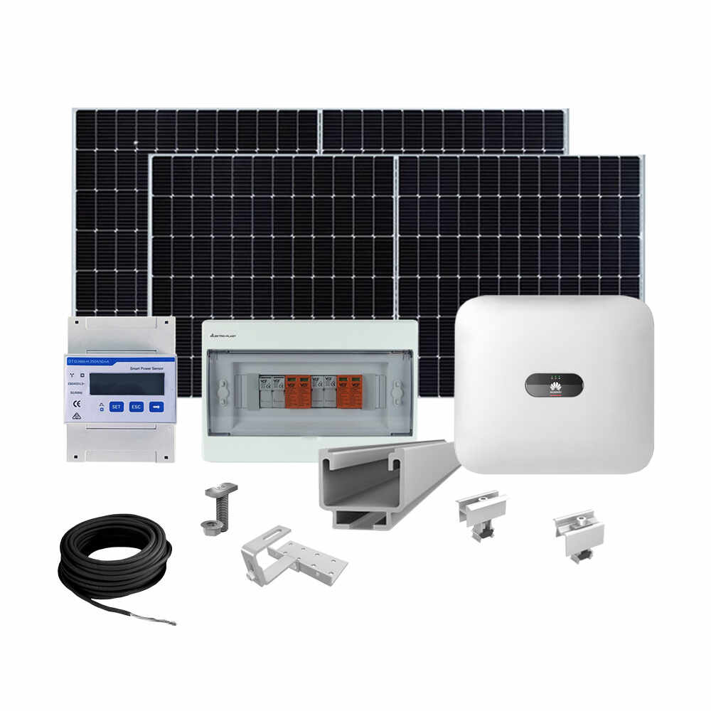 Sistem fotovoltaic complet 5 kW, invertor Monofazat Hibrid si 12 panouri Canadian Solar, 144 celule, 455 W, montare pe acoperis din tigla