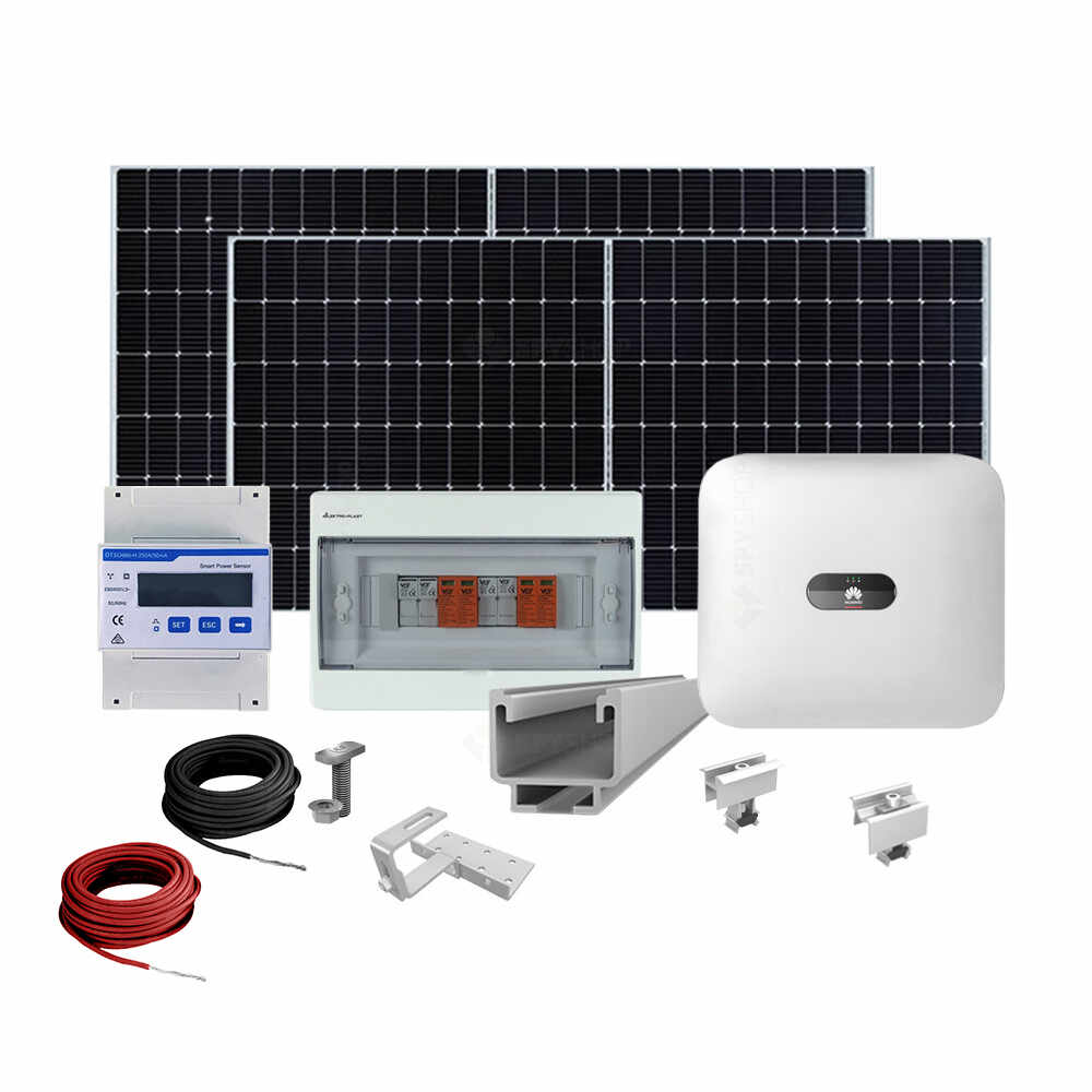 Sistem fotovoltaic complet 8 kW, invertor Trifazat On Grid si 18 panouri Canadian Solar, 144 celule, 455 W, montare pe acoperis din tigla