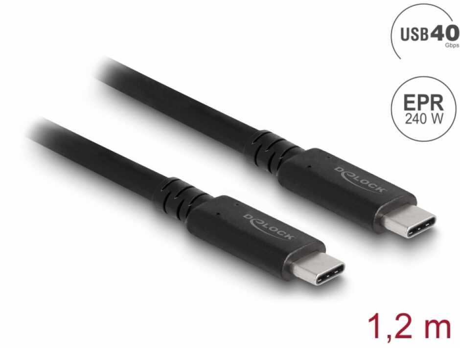 Cablu USB 4 type C PD 3.1 certificat USB-IF/ Etron E-Marker T-T 240W 1.2m, Delock 80009