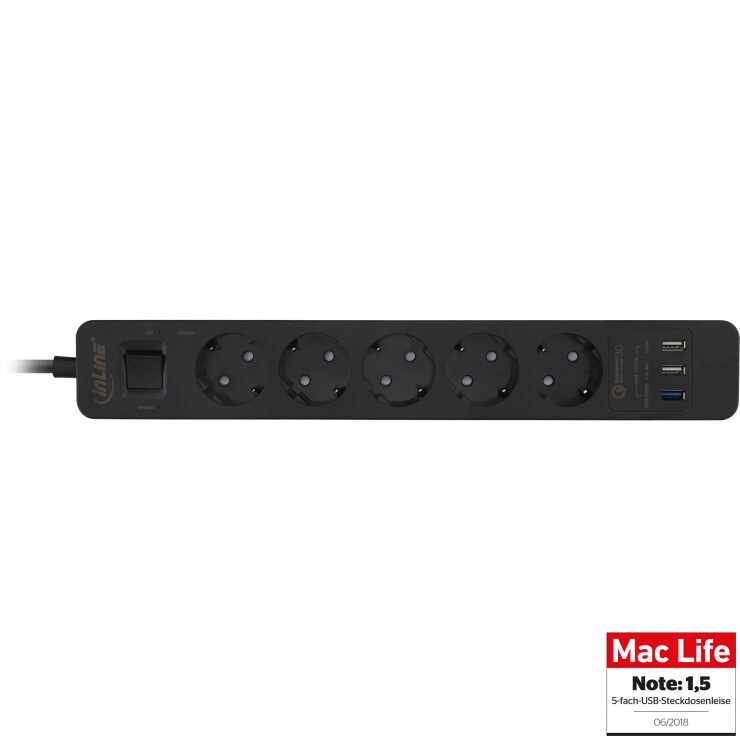 Prelungitor cu 5 x Schuko + 3 x USB-A Quick Charge 1.5m negru, InLine IL16491U