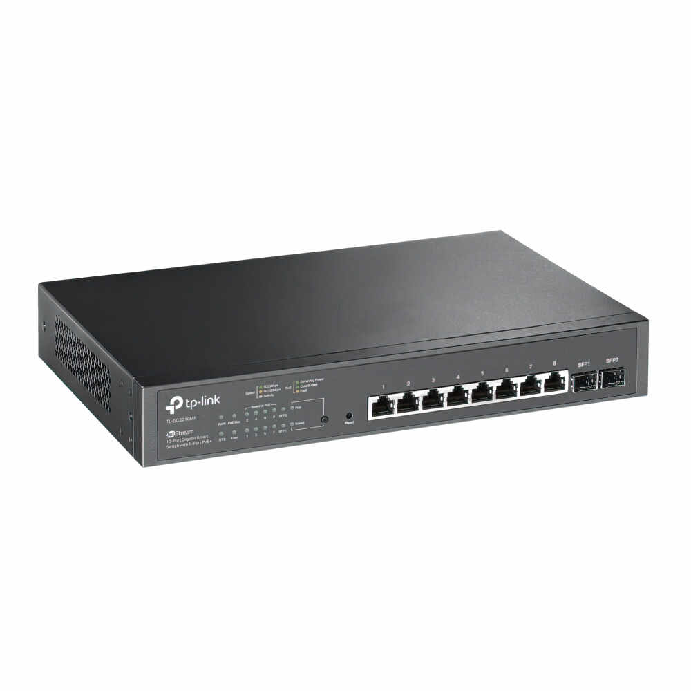 Switch smart Gigabit cu 10 porturi TP-Link TL-SG2210MP, 8 porturi PoE+, 8K MAC, 20 Gbps, cu management