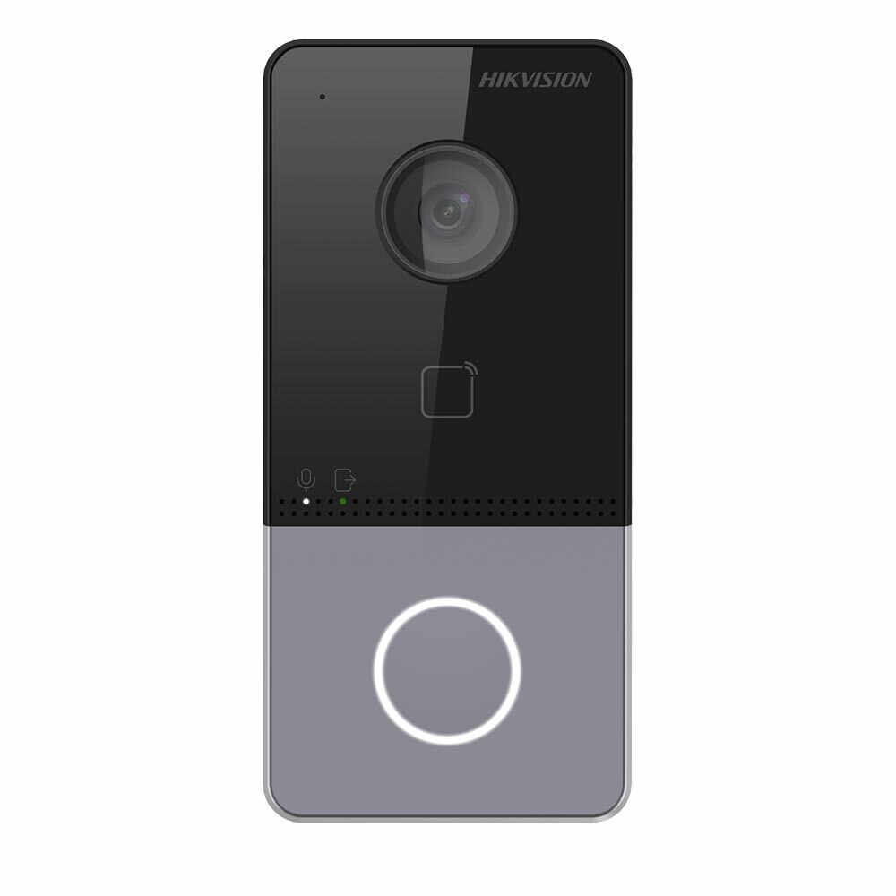 Videointerfon de exterior Hikvision DS-KV6113-WPE1(C), 2 MP, card reader, 1 familie, PoE, aparent