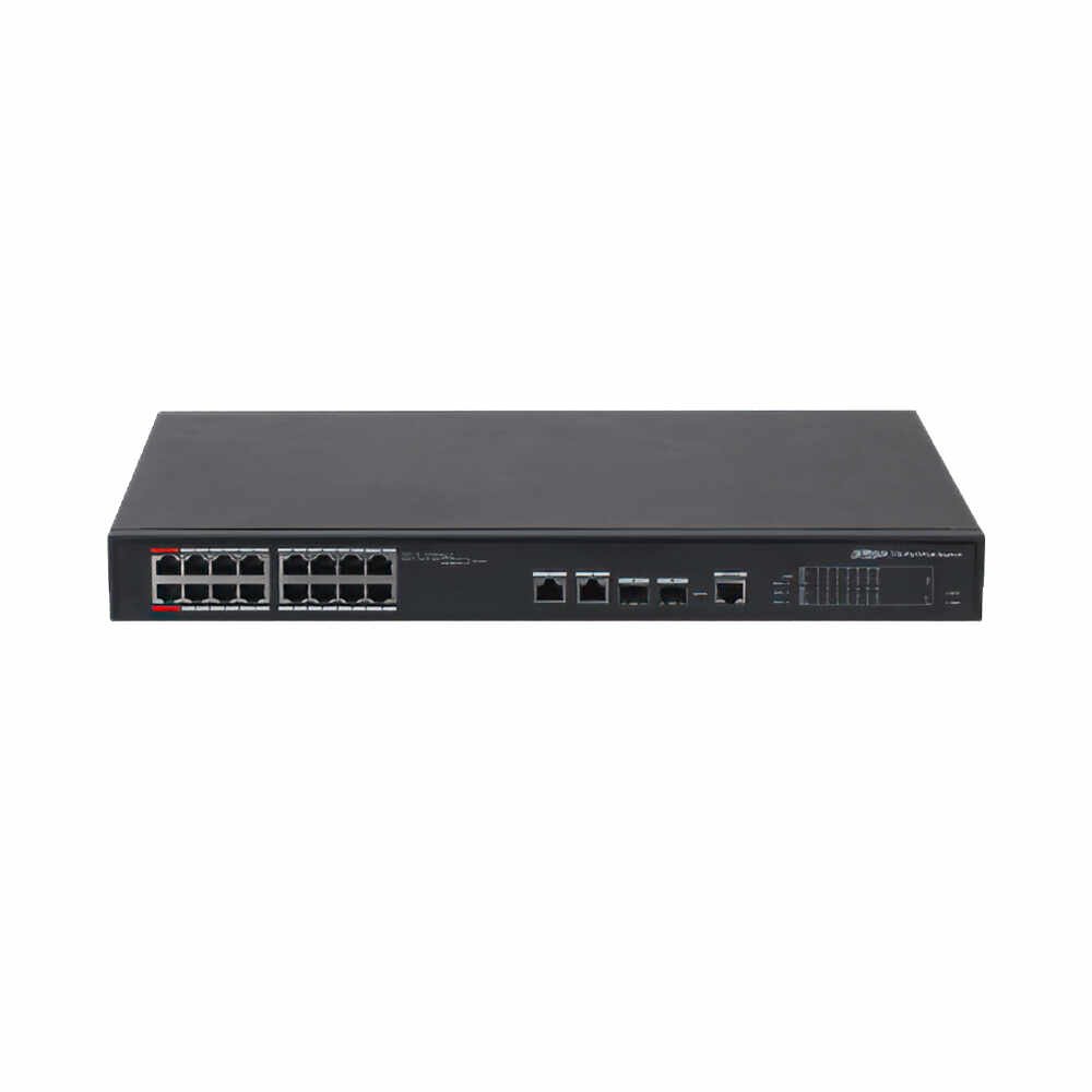 Switch PoE 16 porturi Dahua PFS4218-16ET-190-V3, 4K MAC, 100 Mbps, Cu management