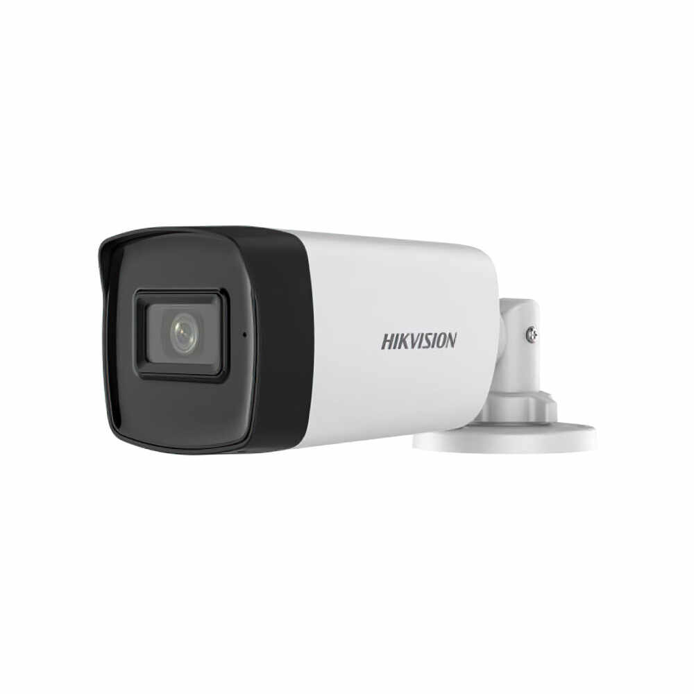 Kit Camera supraveghere exterior Hikvision DS-2CE17H0T-IT3FS2, 5 MP, 2.8 mm, IR 40 m, audio prin coaxial, microfon + alimentator