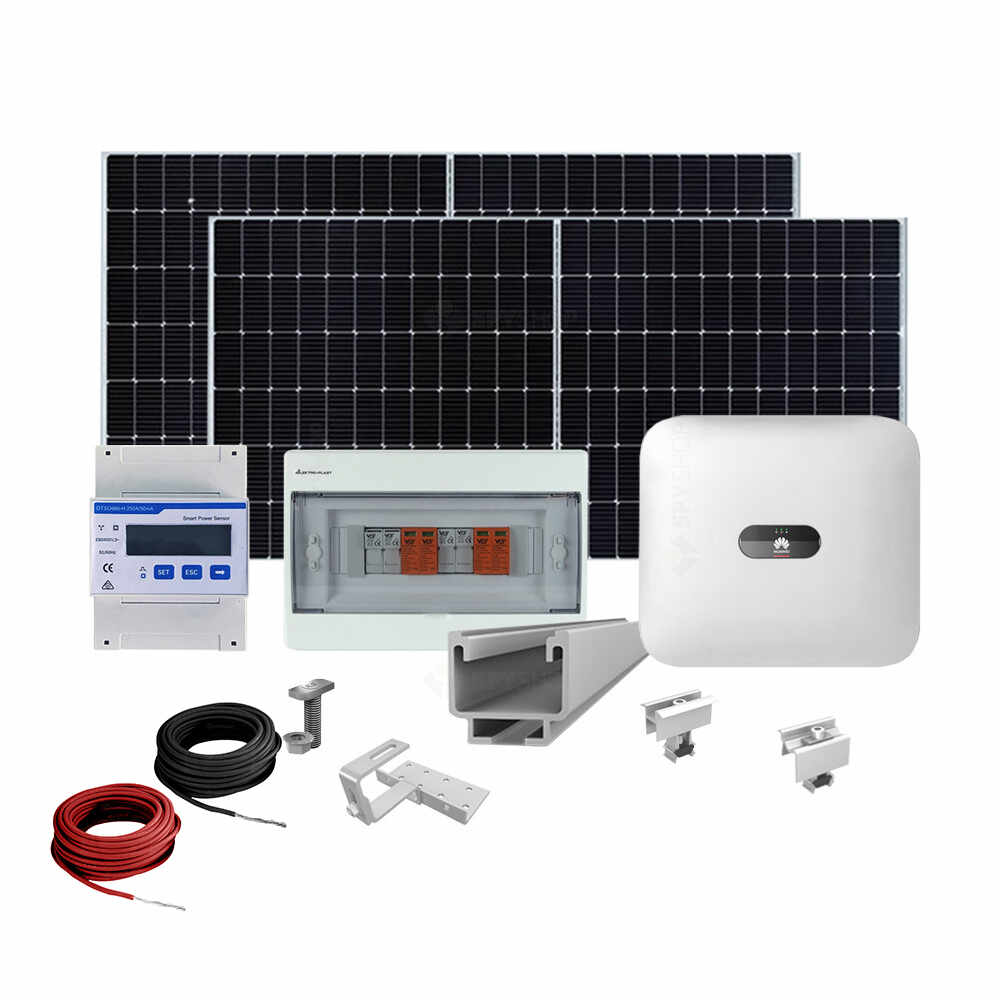 Sistem fotovoltaic complet 5 kW, invertor Trifazat On Grid si 12 panouri Canadian Solar, 120 celule, 455 W, montare pe acoperis din tigla