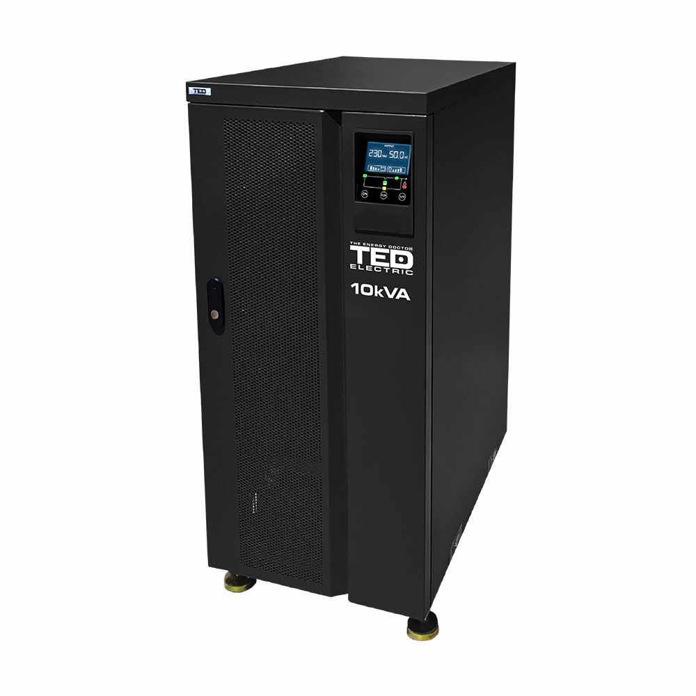 UPS trifazat cu stabilizator online TED 001993, 10 kVA, 9 kW, regleta, LCD