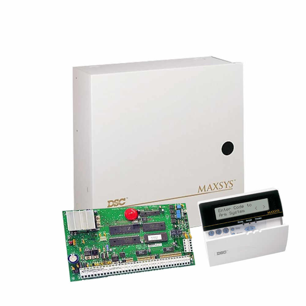 Centrala alarma antiefractie DSC Maxsys PC 4020A cu tastatura LCD 4501 si cutie metalica, 8 partitii, 16 zone, 1500 utilizatori