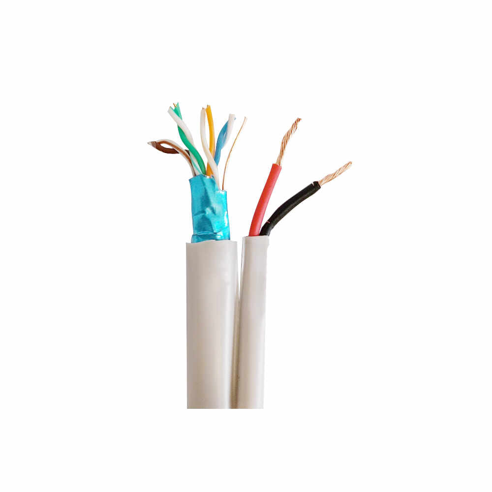 Cablu FTP CAT 5E CCA cu alimentare 2x0.75 mm, aluminiu cuprat, rola 100 m
