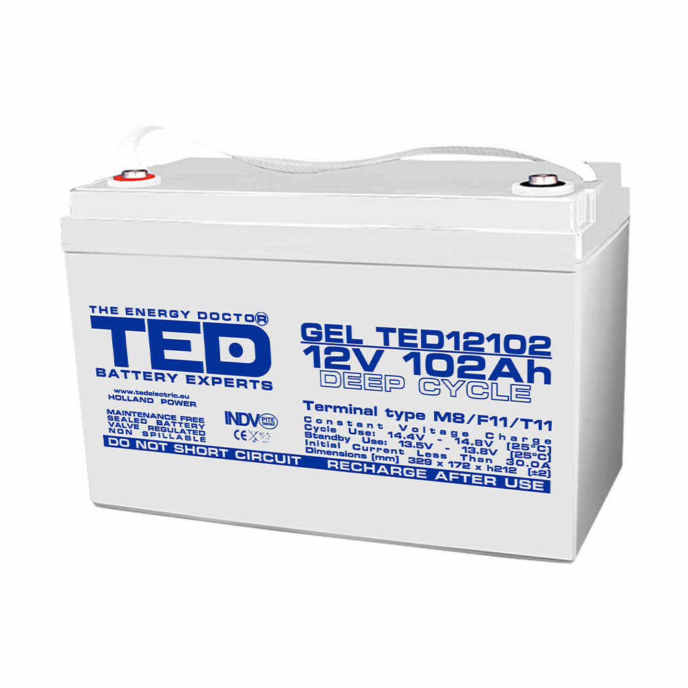Acumulator AGM TED Deep Cycle TED003492, 12 V, 102 Ah, M8