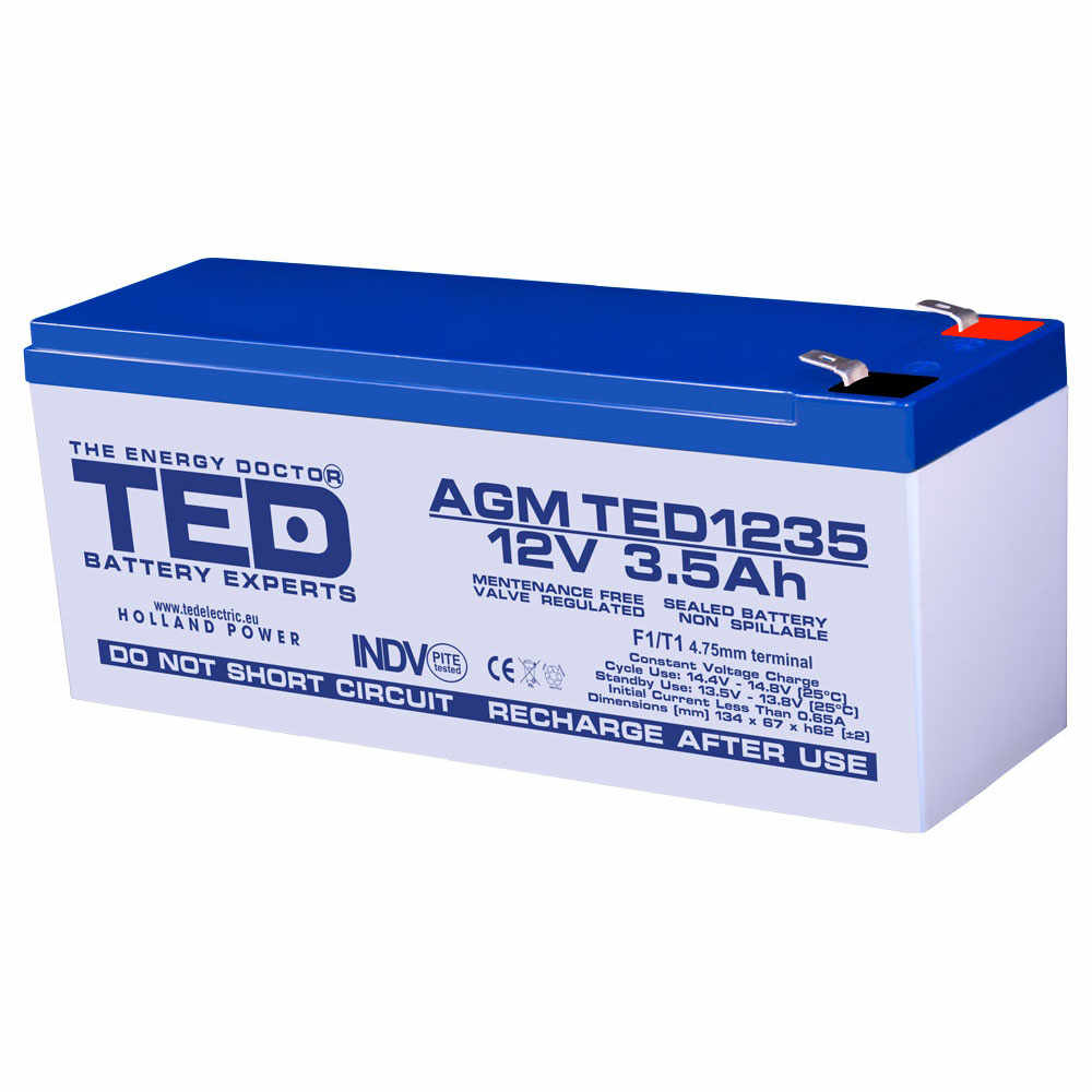 Acumulator AGM VRLA TED TED003133, 12 V, 3.5 A