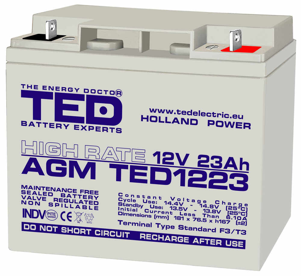 Acumulator AGM VRLA TED TED003348, 12 V, 23 A