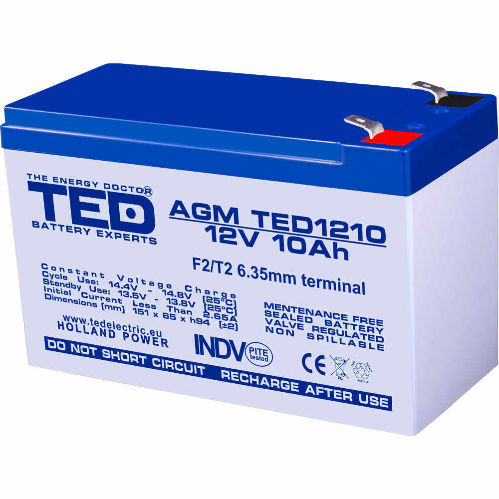 Acumulator TED AGM VRLA TED002730, 12 V, 10 A, F2