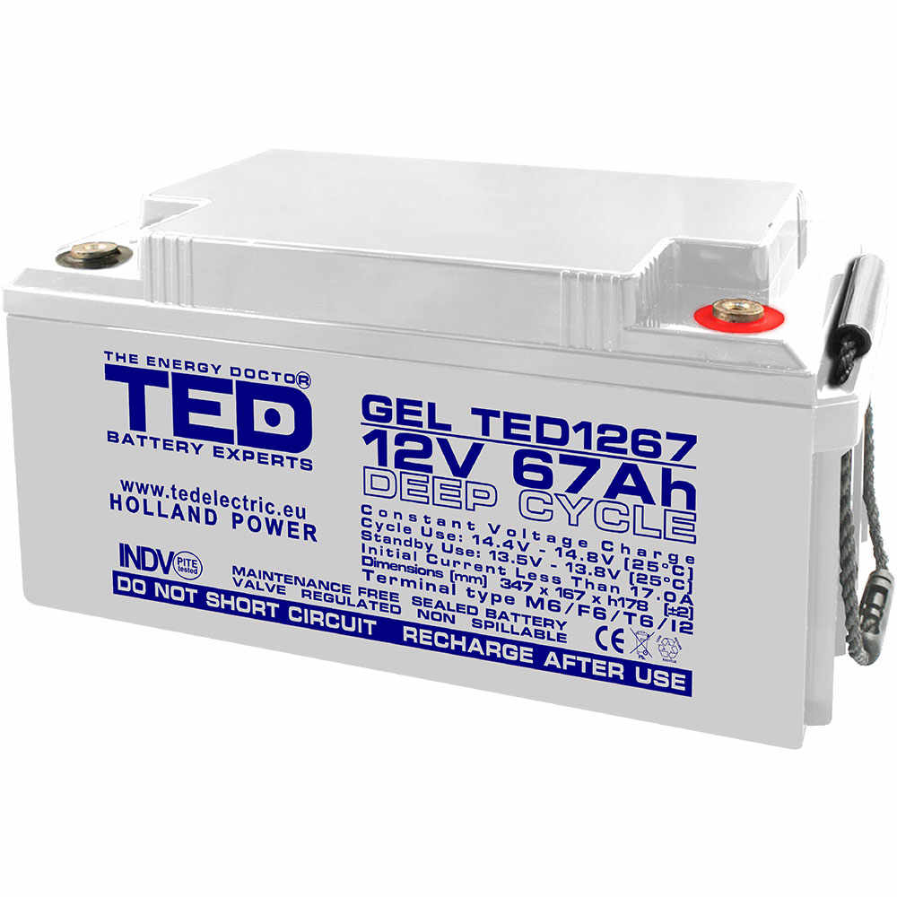 Acumulator AGM VRLA GEL TED TED003461, 12 V, 67 A