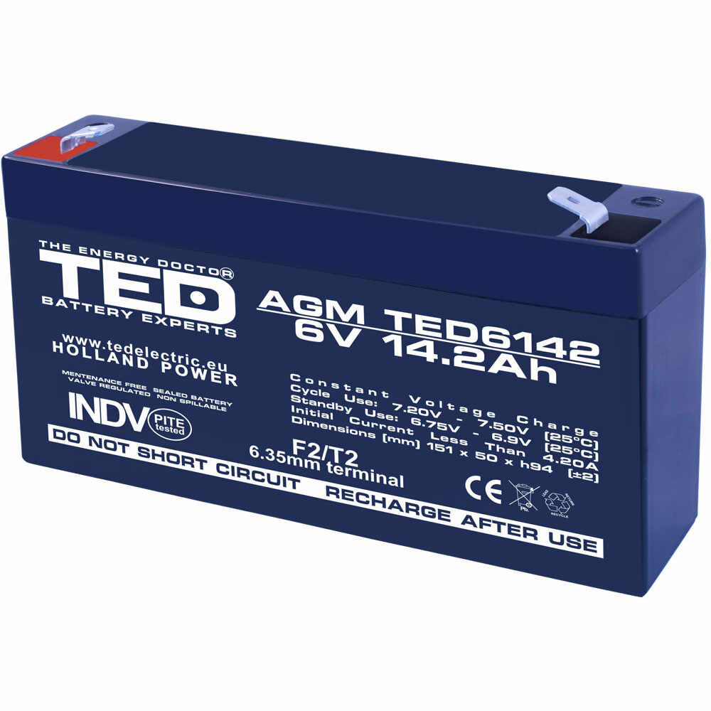 Acumulator AGM VRLA TED TED003034, 6 V, 14.2 A