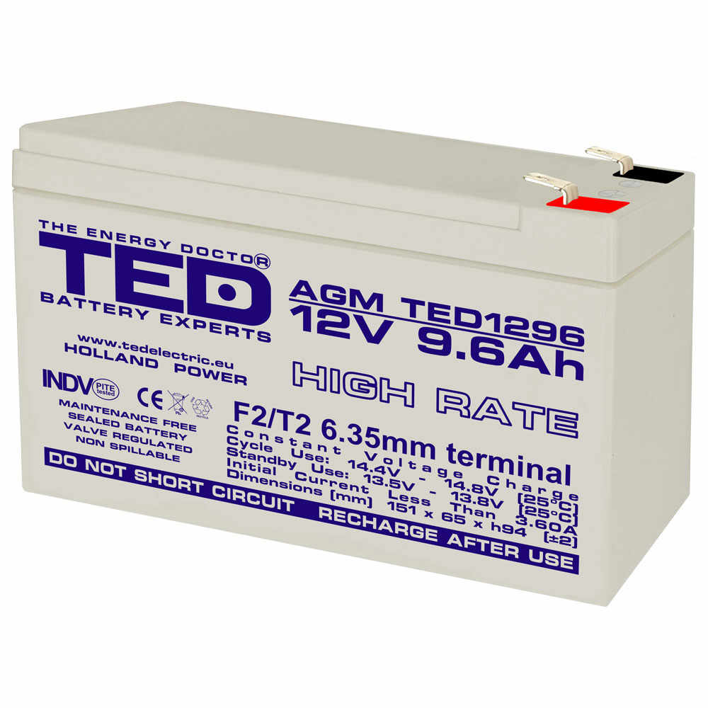Acumulator AGM VRLA TED TED003324, 12 V, 9.6 A