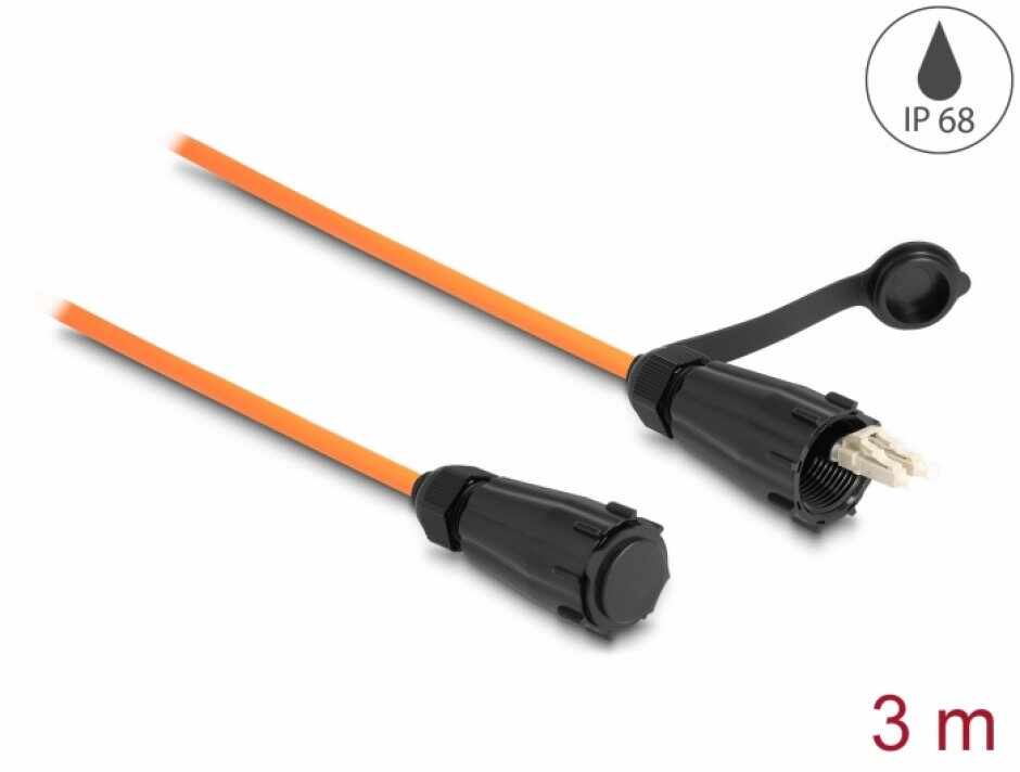 Cablu fibra optica LC Duplex la LC Duplex multi-mode OM2 IP68 protectie apa/praf 3m, Delock 87888