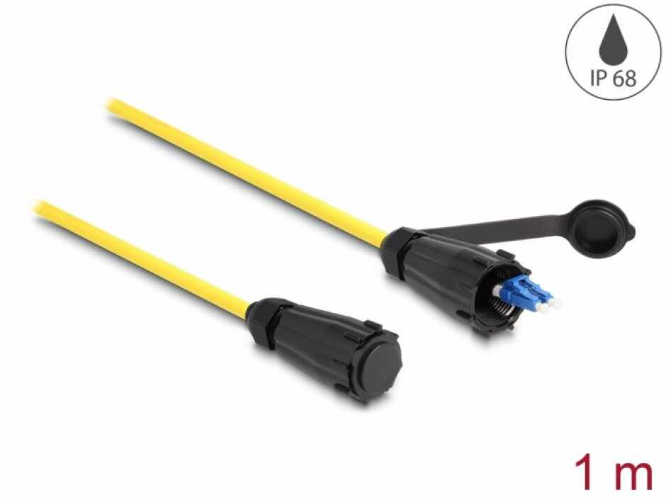Cablu fibra optica LC Duplex la LC Duplex single-mode IP68 protectie apa/praf 1m, Delock 87887