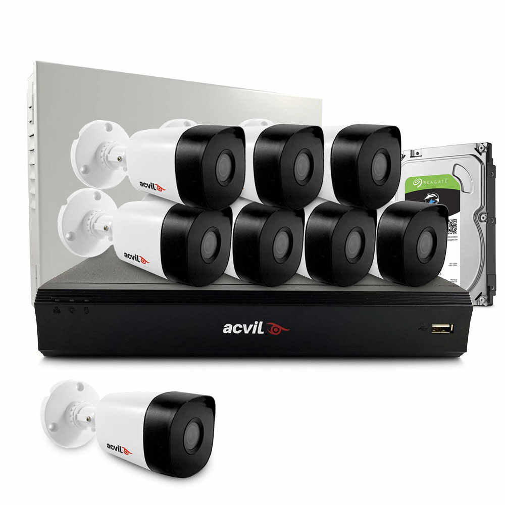 Sistem supraveghere exterior middle Acvil Pro ACV-M8EXT20-2MP-V2, 8 camere, 2 MP, IR 20 m, 3.6 mm, audio prin coaxial