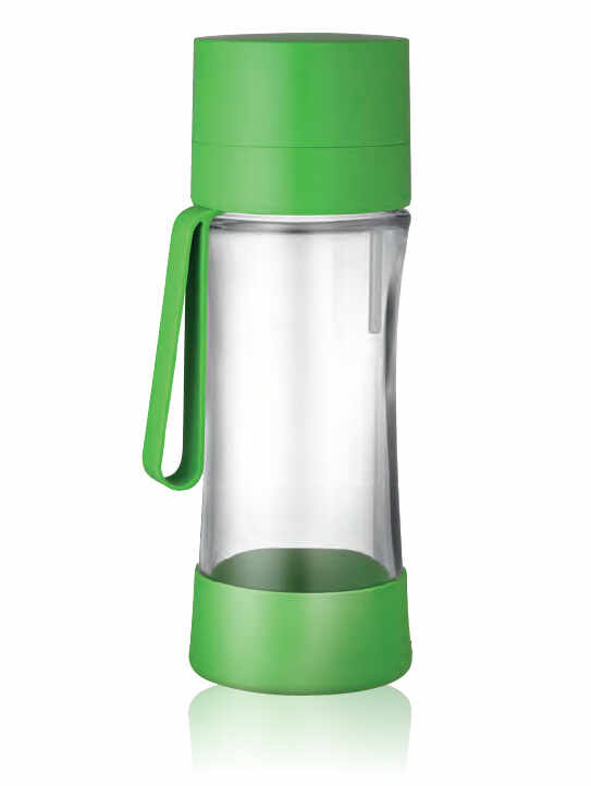 Sticlă filtrantă Sport myLaica, din sticlă, 0,50 litri, portabilă, Verde