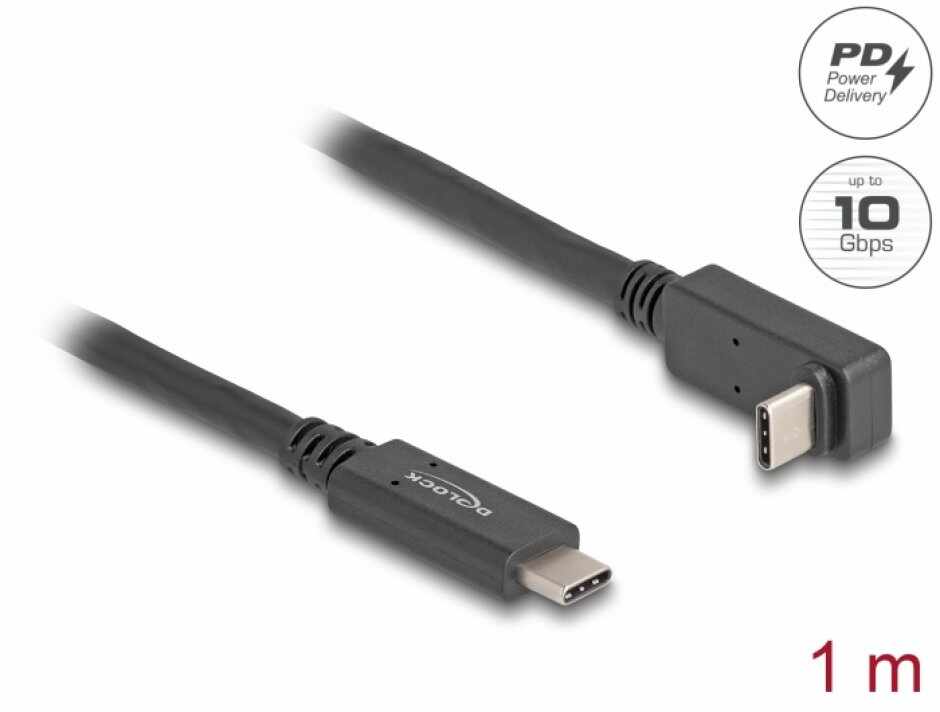 Cablu USB 3.2 Gen2 type C 4K60Hz/60W unghi sus/jos-drept E-Marker T-T 1m, Delock 80034