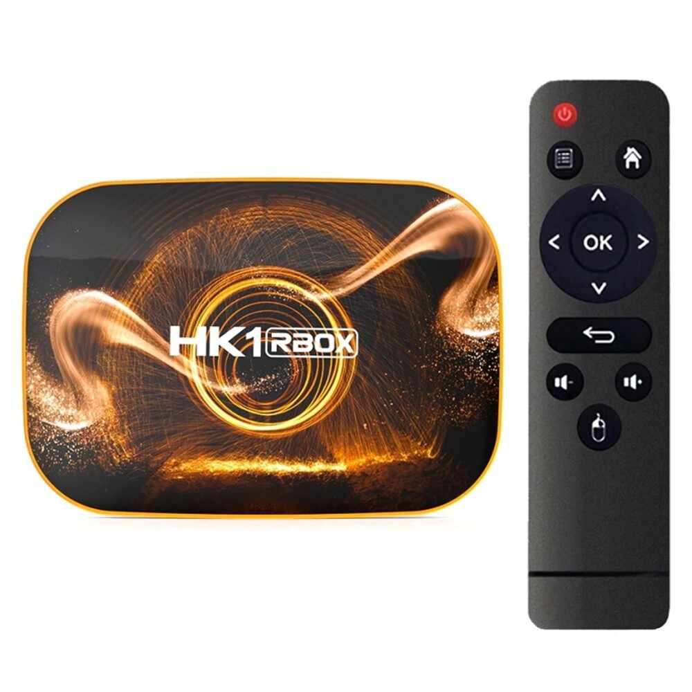 TV Box Techstar® HK1 RBOX R1 Smart Media Player, 4K, RAM 4GB, ROM 32GB, Android 10.0, Rockchip RK3318 Quad Core, Slot Card, Wi-Fi dual band, Negru