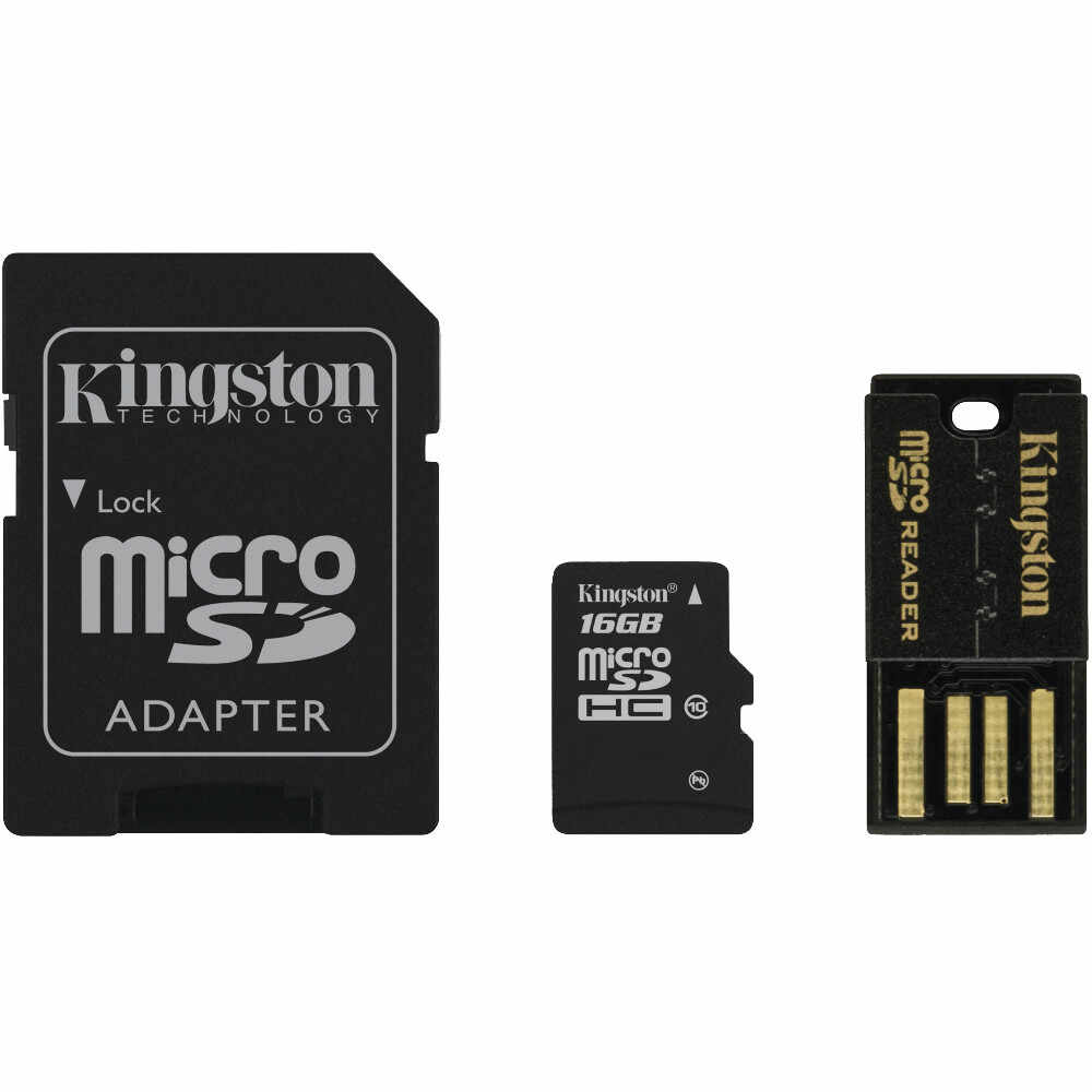 Card memorie MicroSDHC Kingston Multi-Kit/Mobility Kit G2, 16GB, Clasa 10 + Adaptor + Card Reader