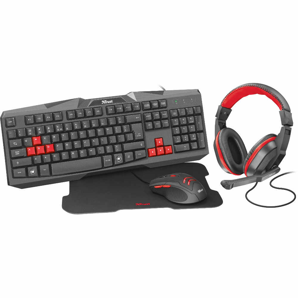 Kit Gaming Tastatura + Casti + Mouse + Pad Trust Ziva 4-in-1