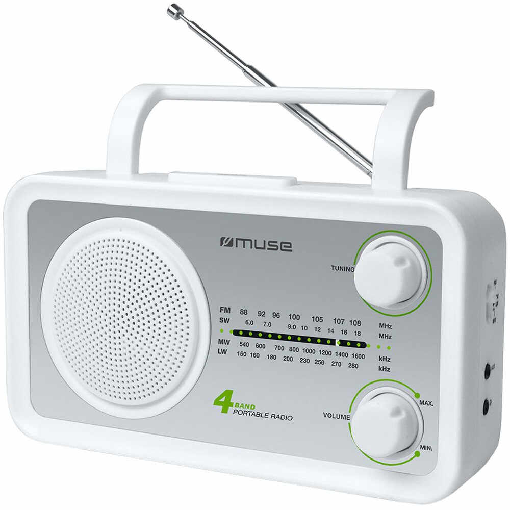 Radio portabil Muse M-05 SW, 4-Band Analog, Boxa frontala, Alb