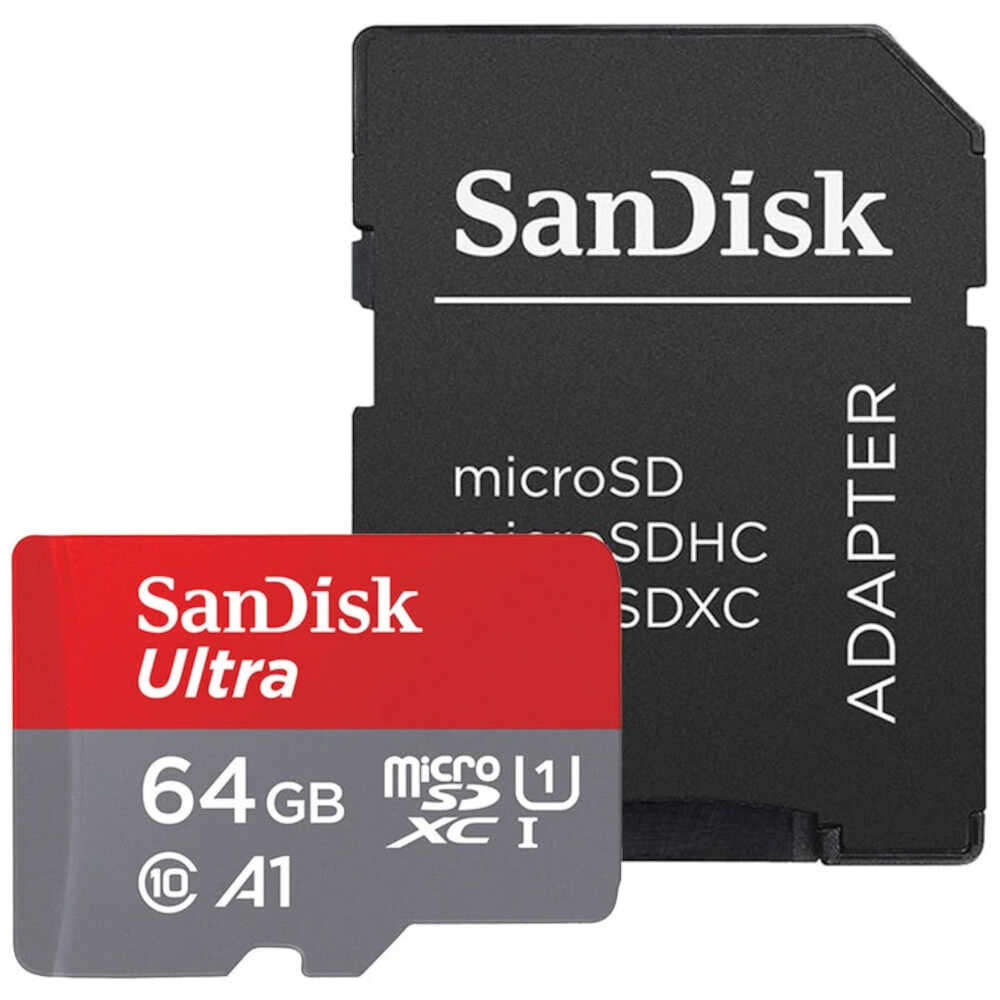 Card de memorie microSDHC SanDisk Ultra, 64GB, Clasa 10 + Adaptor